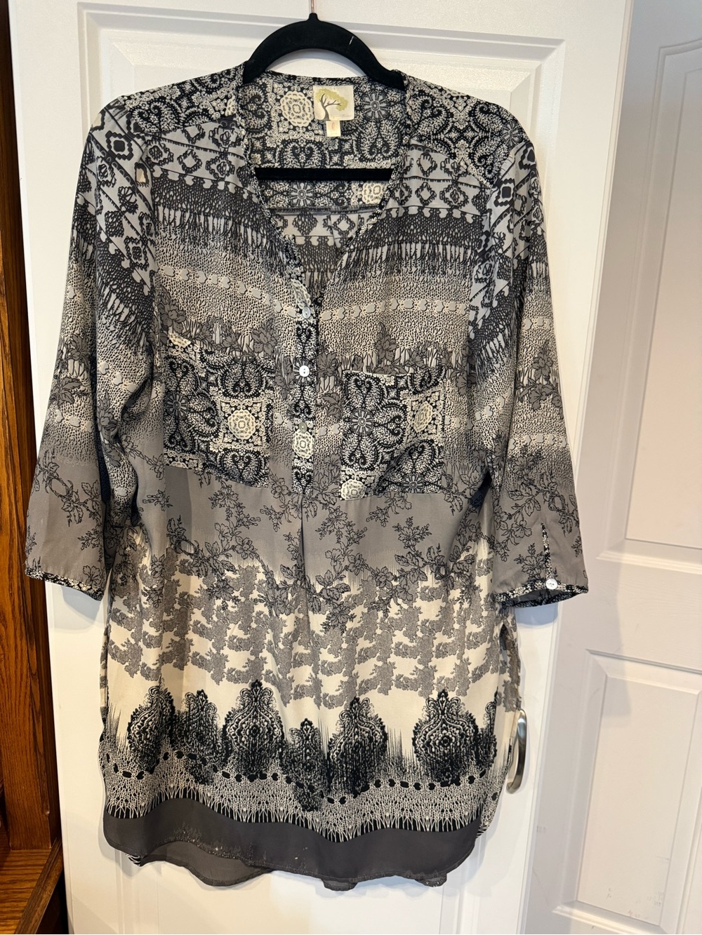 Anthropologie Fig and Floral Black and White Paisley Floral Blouse